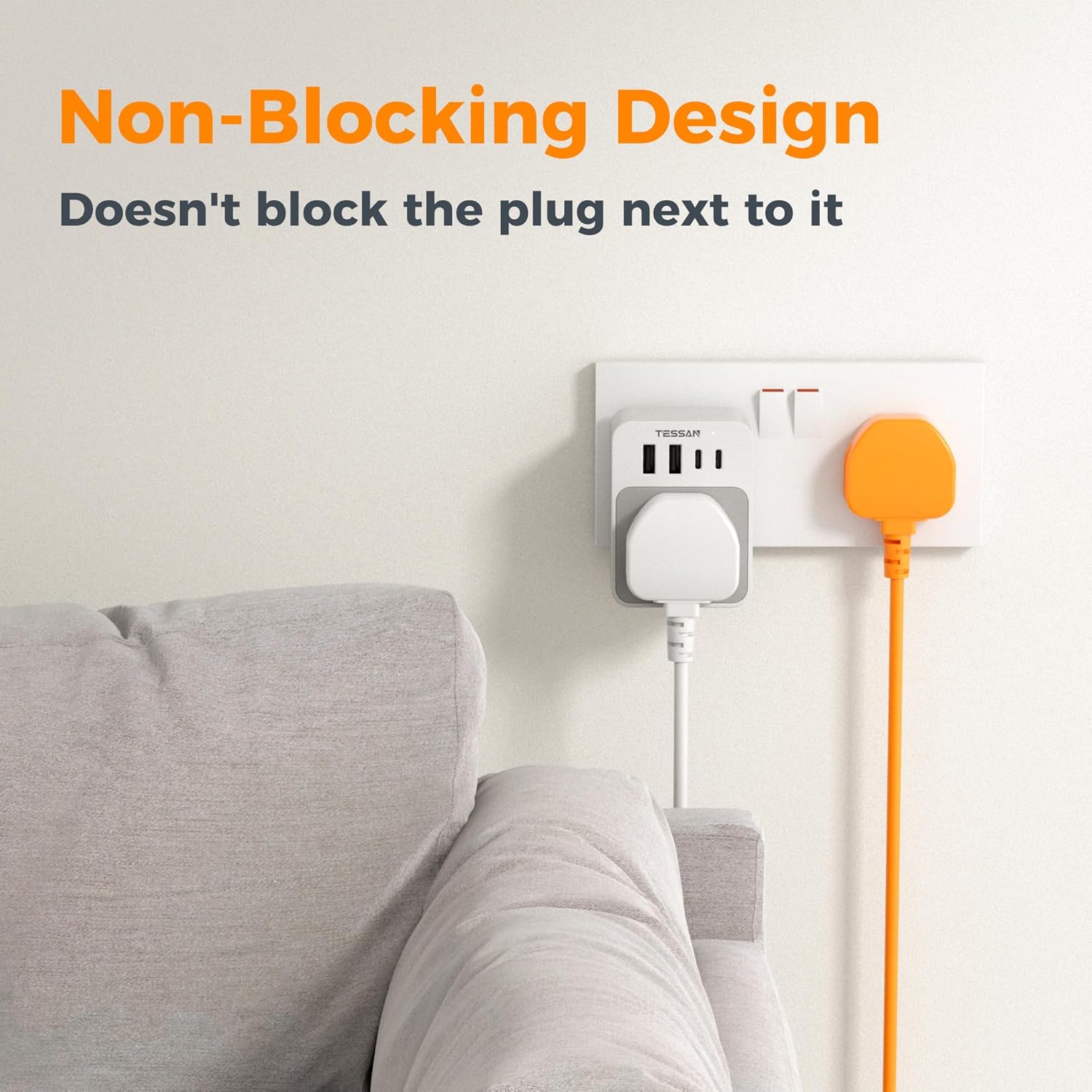 TESSAN UK Plug Adaptor with USB C