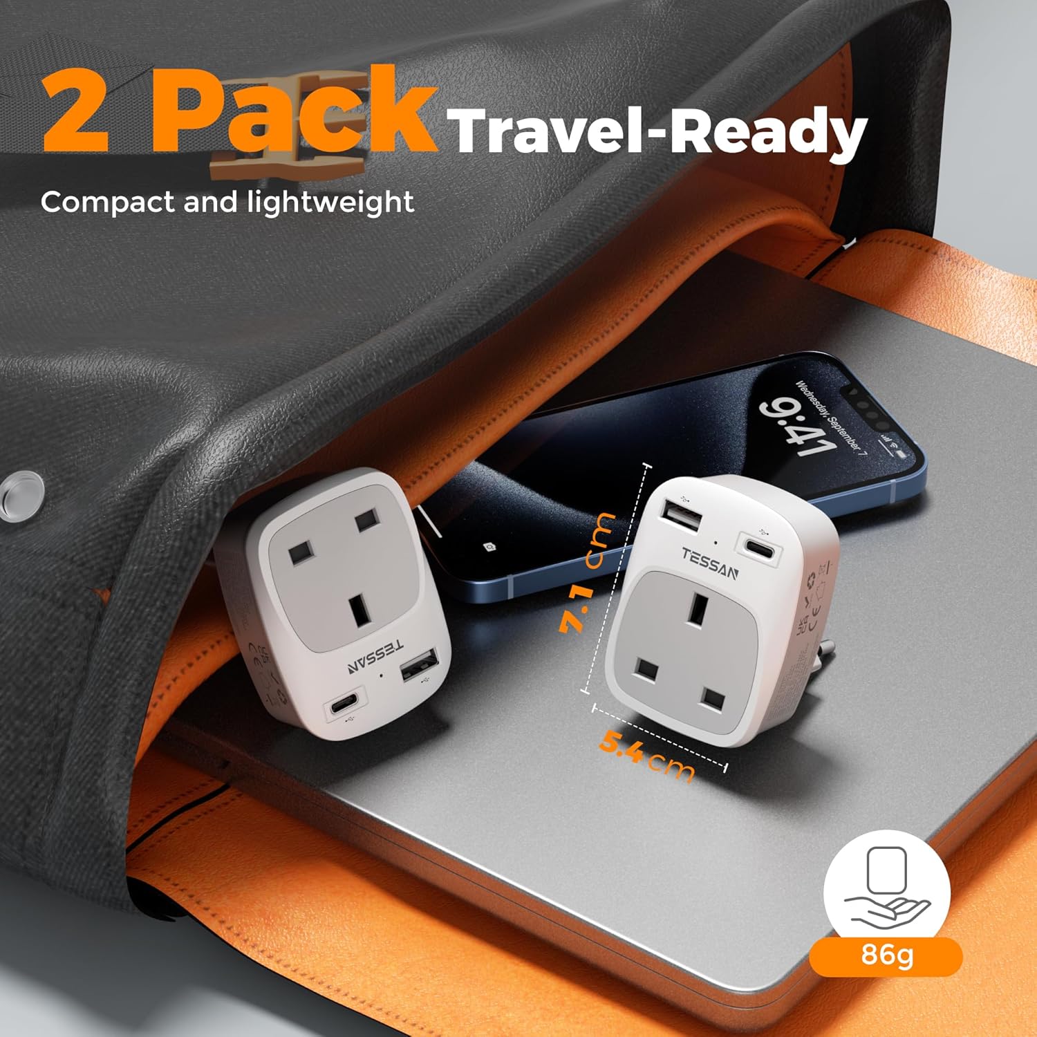 TESSAN 4-in-1 UK to Italy USB-C Adapter