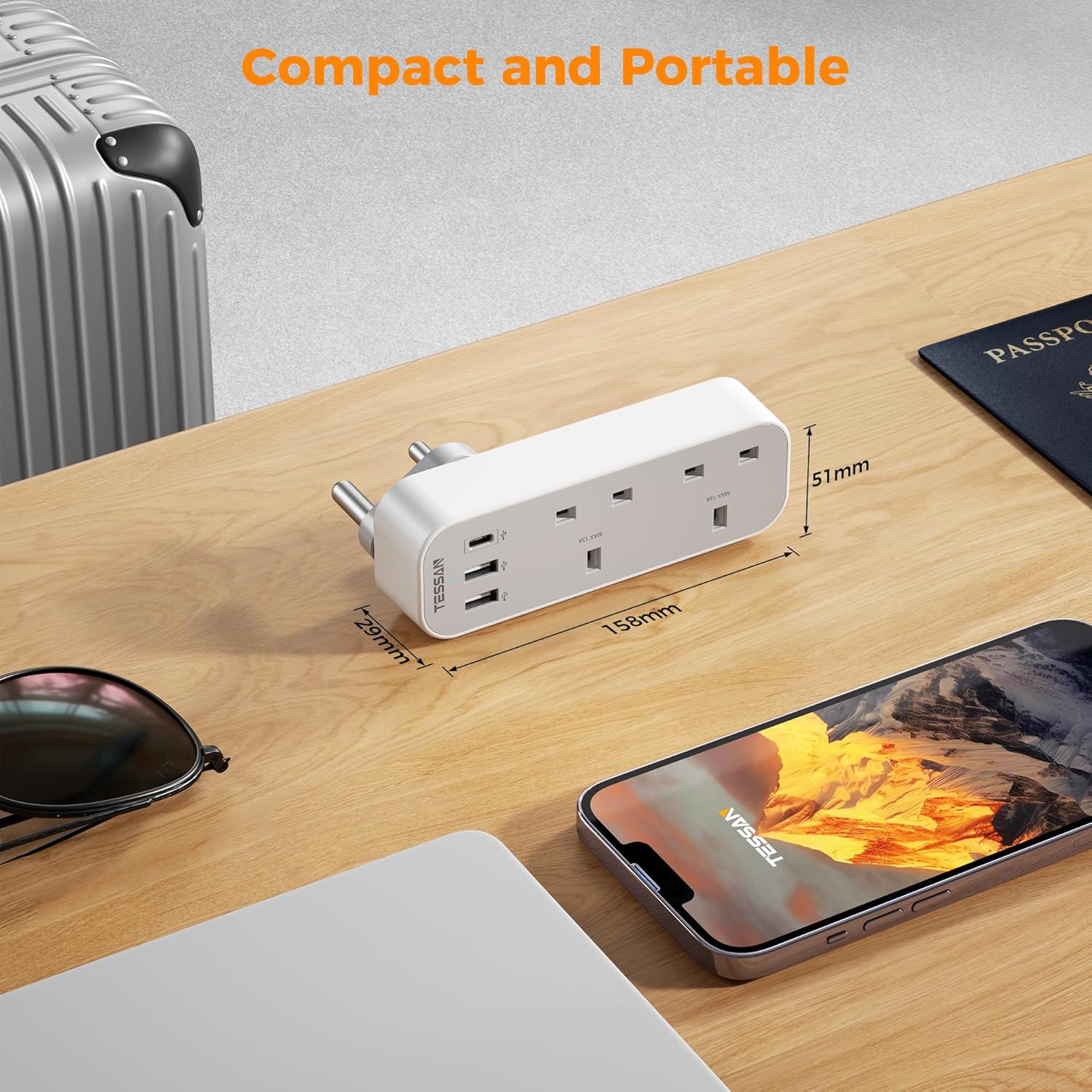 TESSAN 5-Port UK to South Africa Travel Adapter