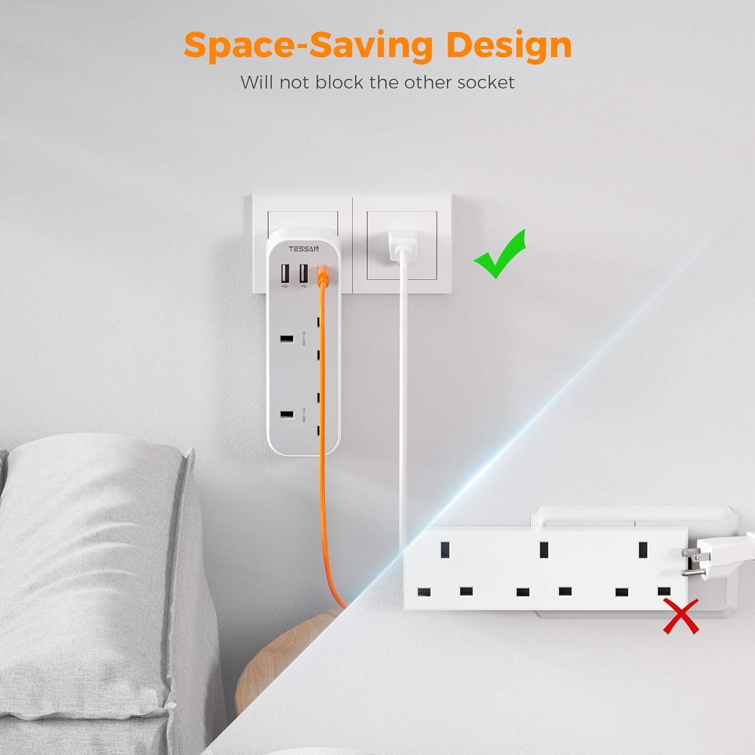 TESSAN 5-Port UK to US Adapter with USB-C