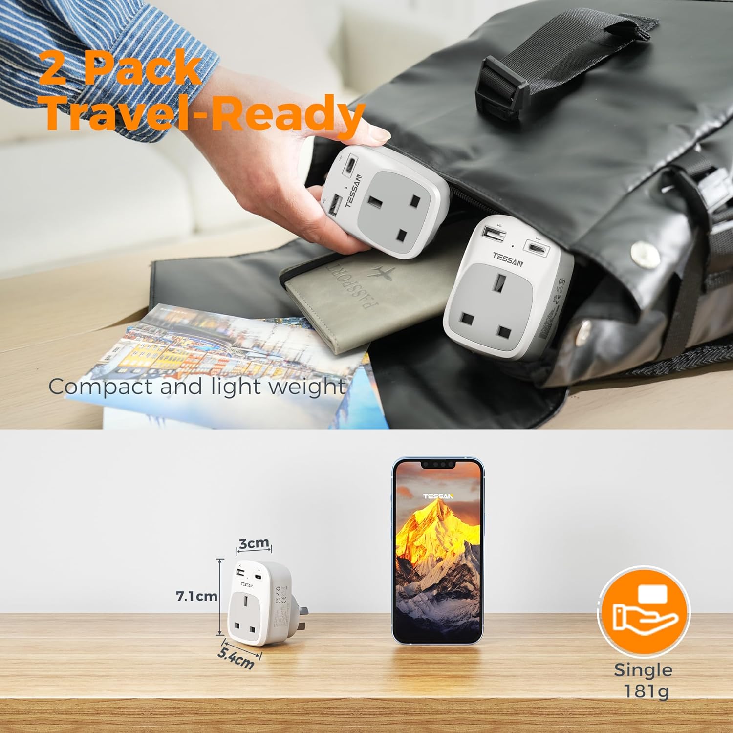 TESSAN UK to Australia Plug Adapter with USB