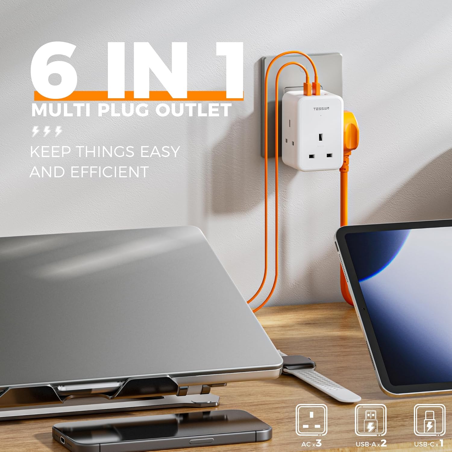 TESSAN Multi USB Charger UK Plug Adaptor