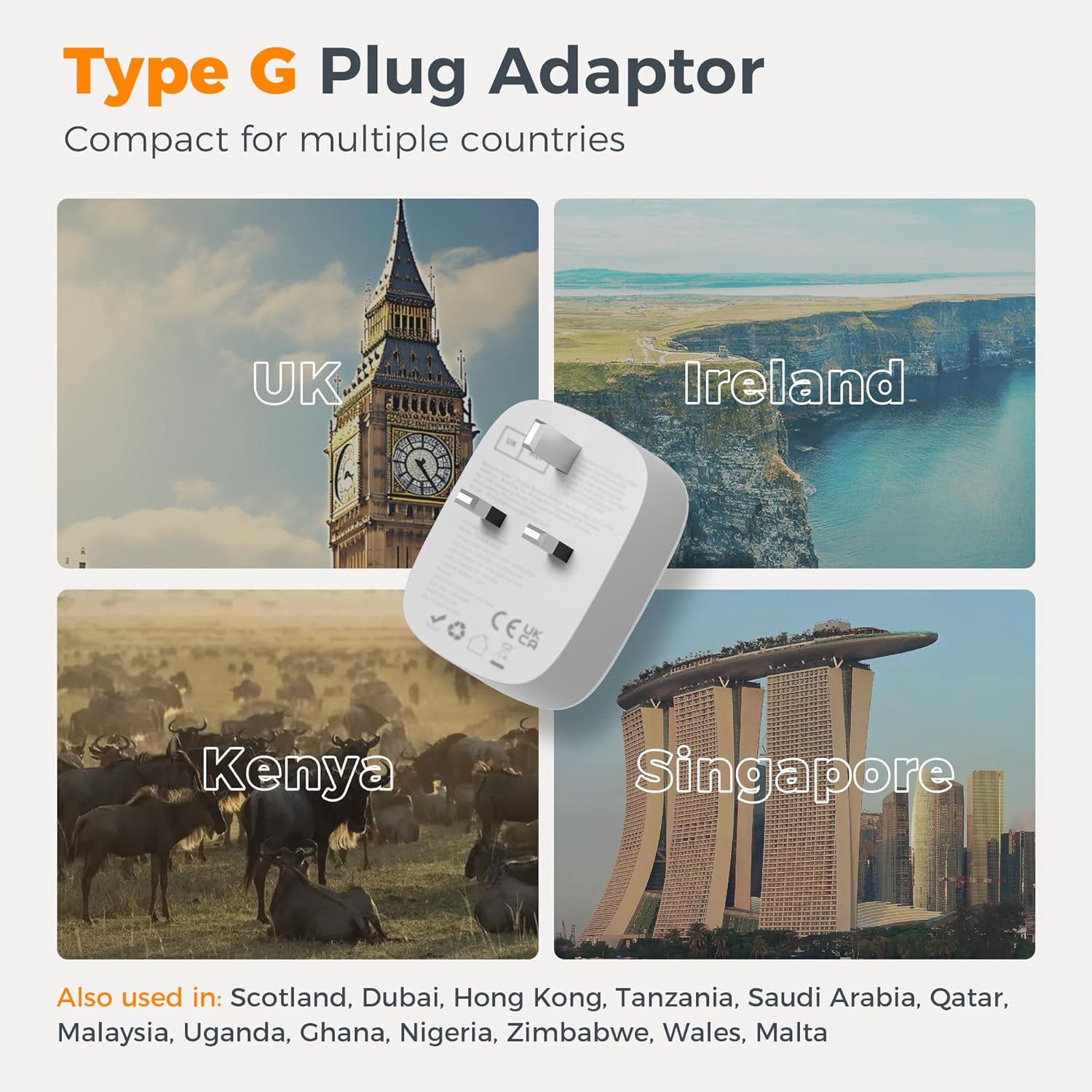 TESSAN 4-in-1 US to UK Adapter with USB-C