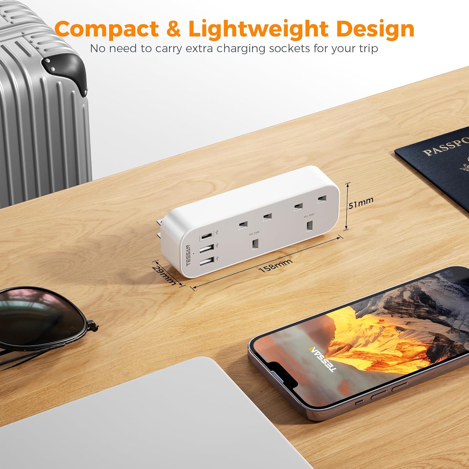 TESSAN 5-Port UK to US Adapter with USB-C