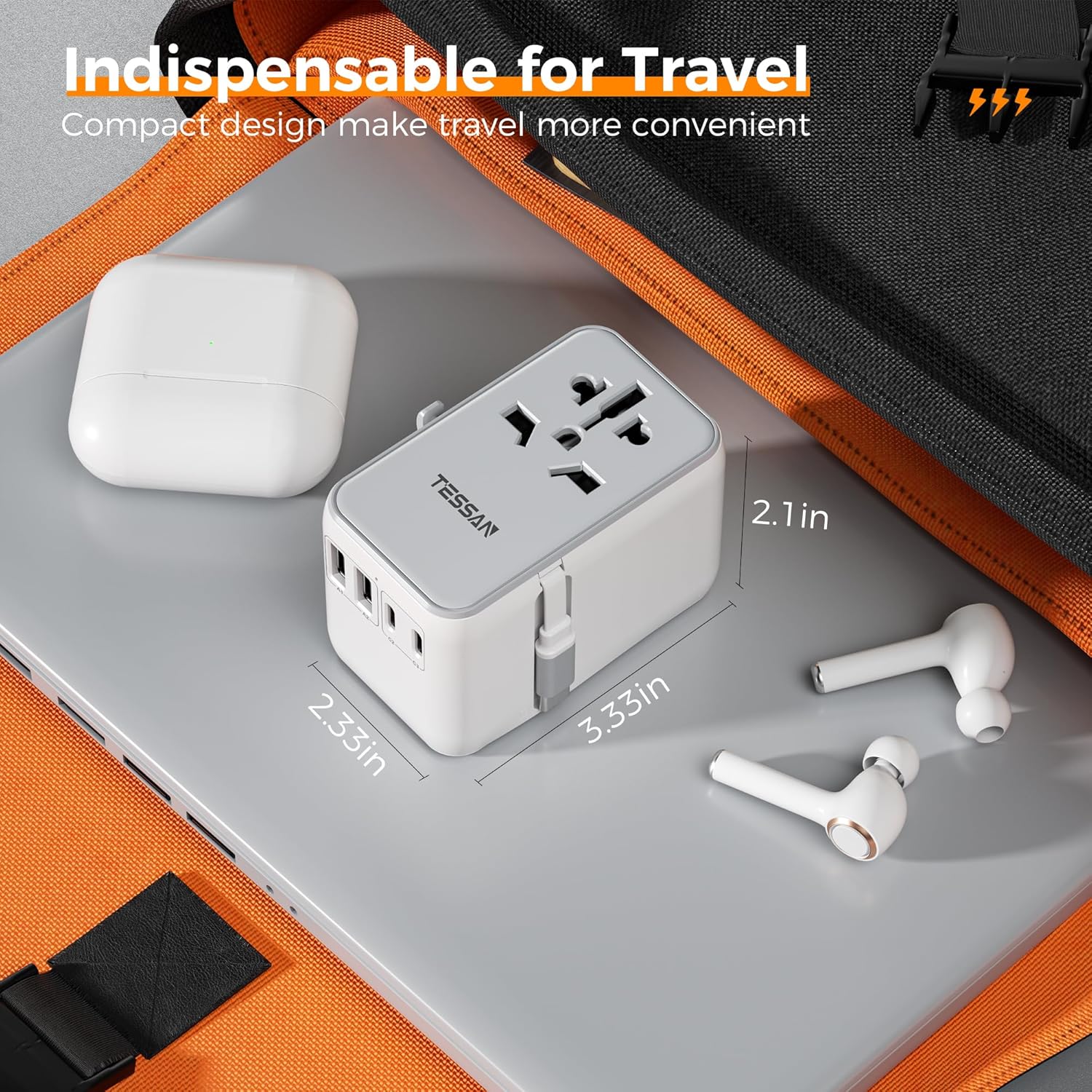 TESSAN 35W Universal Travel Adapter with Built-in Cable