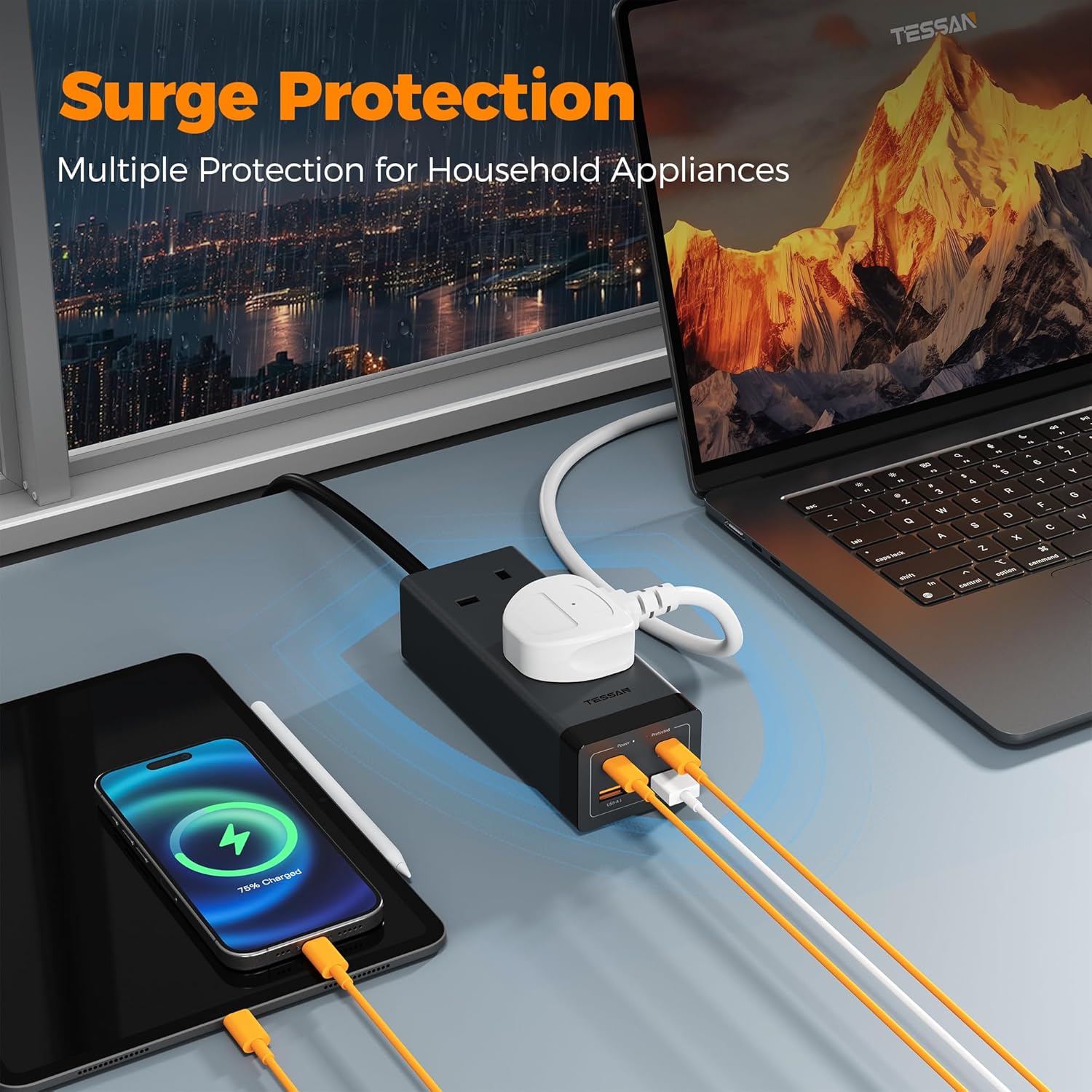 TESSAN 30W Extension Lead with 4 USB Slots