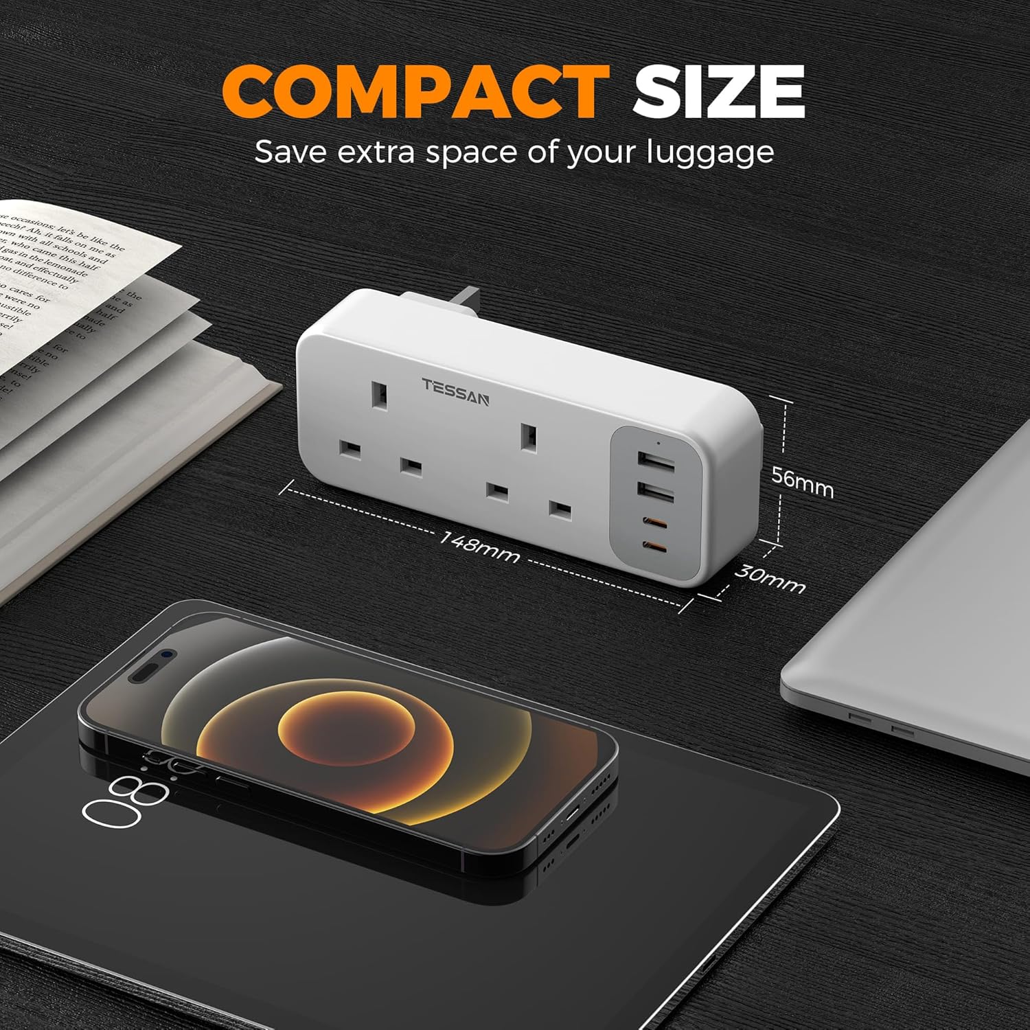 TESSAN UK Multi Plug Extension Adapter with USB