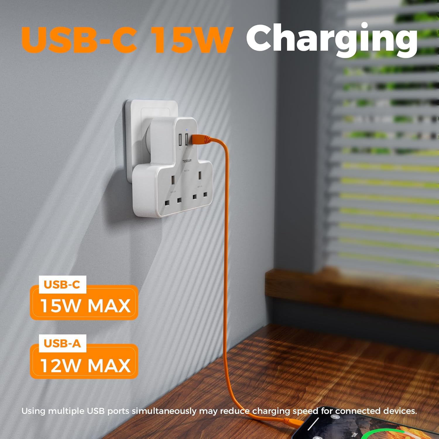 TESSAN 5-in-1 UK to Australia Plug Adapter with USB C