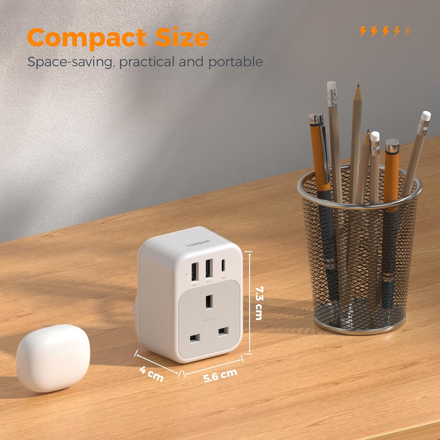 TESSAN UK Plug Extension Socket with 3 USB Ports