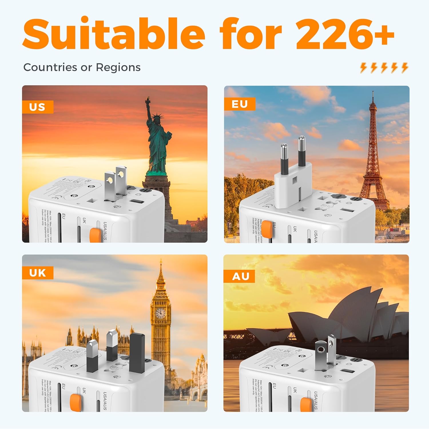 TESSAN 5-Port USB International Universal Travel Adapter