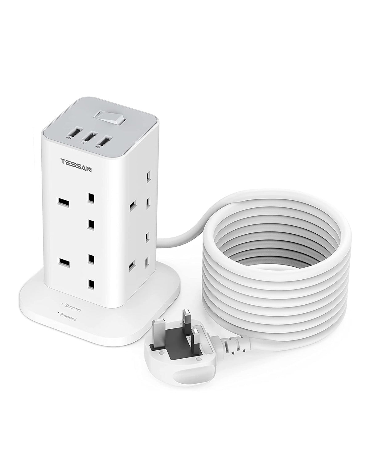 Power Strip Tower 10M 8 Way Multi Plug Extension Socket Tower