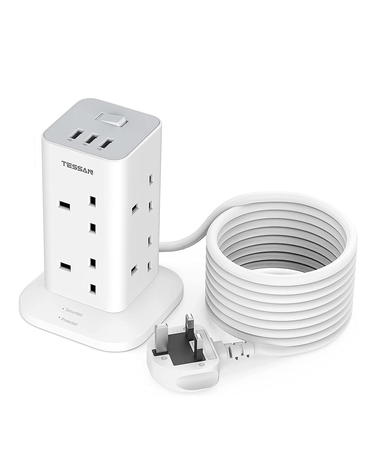 Power Strip Tower 5M Extension Cable 8 Way Multi Socket Plug Extension Tower