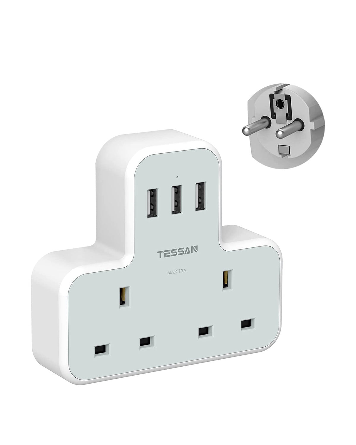 TESSAN UK to European Plug Adapter with 2 AC outlets USB ports