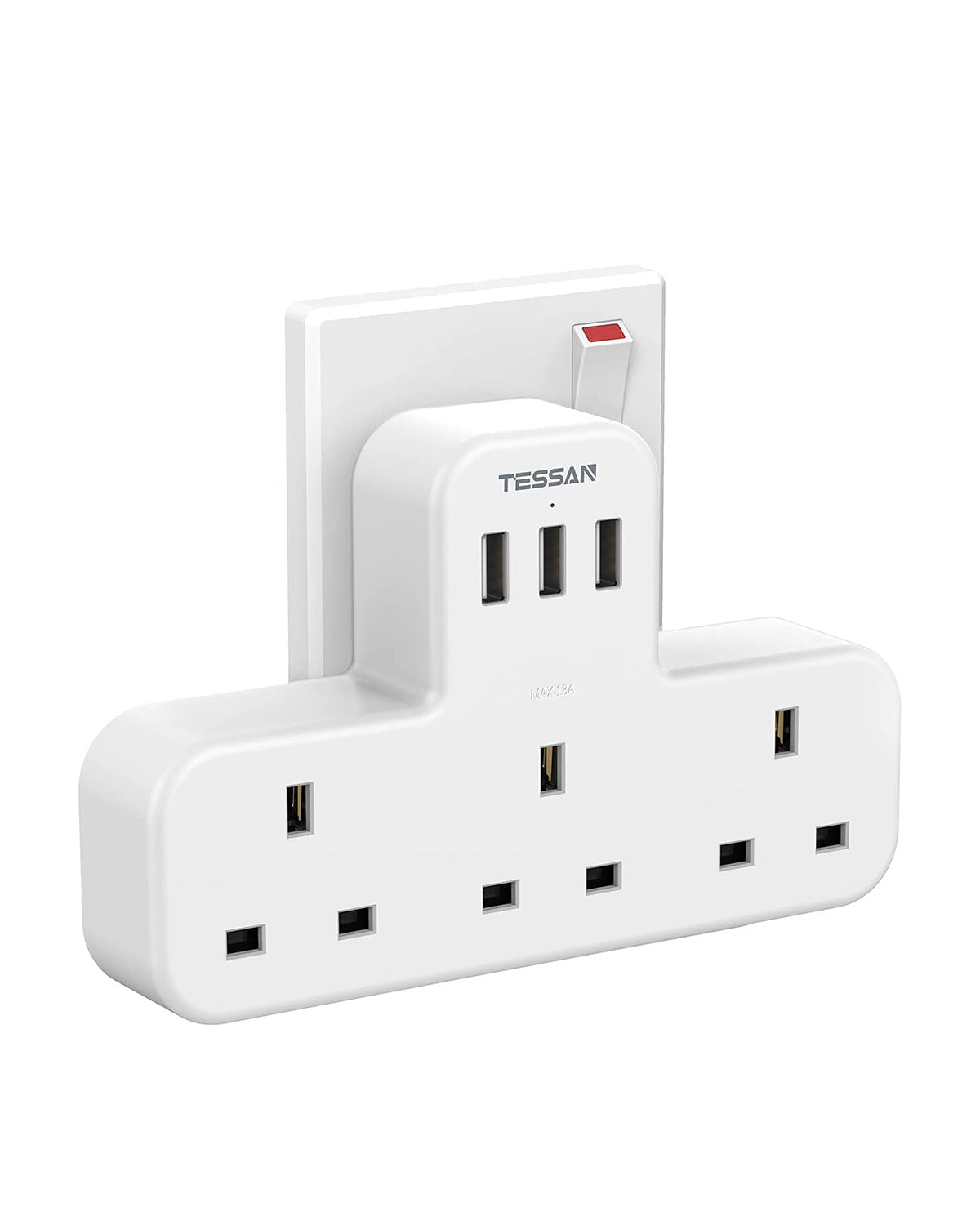 Extension Plug with 3 AC Outlets and 3 USB Ports – Tessan United Kingdom