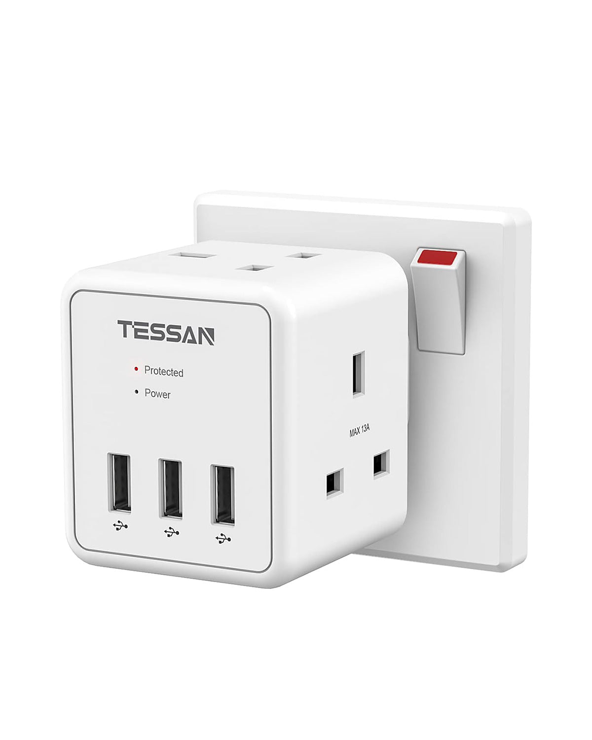 Surge Protected  Plug Extension  with 2 AC outlets 3 USB ports