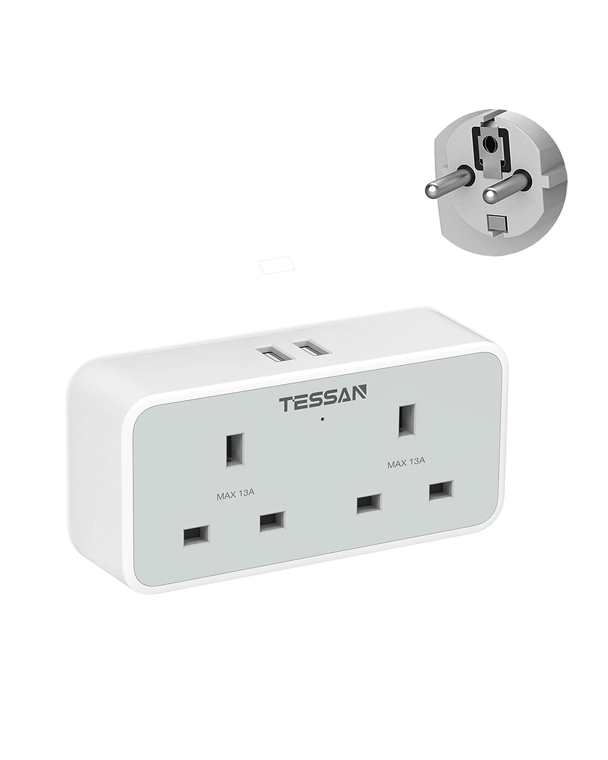 UK To European with 2 USB Ports